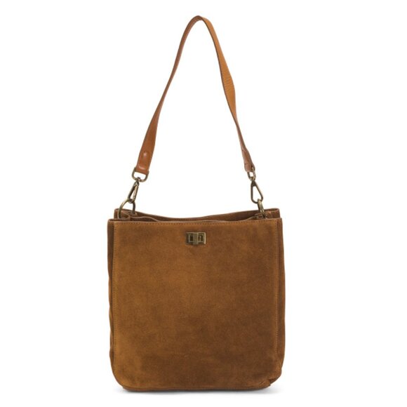 VILENCA Cognac Suede Triple Entry Turn Lock Shoulder Bag - Picture 1 of 2